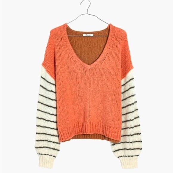 Madewell Colorblock Striped Balloon Sleeve Alpaca Wool Sweater Large XL - Picture 7 of 7